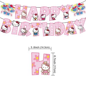 Kitty Birthday Party Supplies Banner and 8*Hanging Swirls for Kitty Birthday Decorations, Kids Boys and Girls for Birthday Party Decorations Happy Theme.