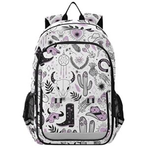 glaphy western cowboy boho cactus skull dream catcher school backpack lightweight laptop backpack student travel daypack with reflective stripes