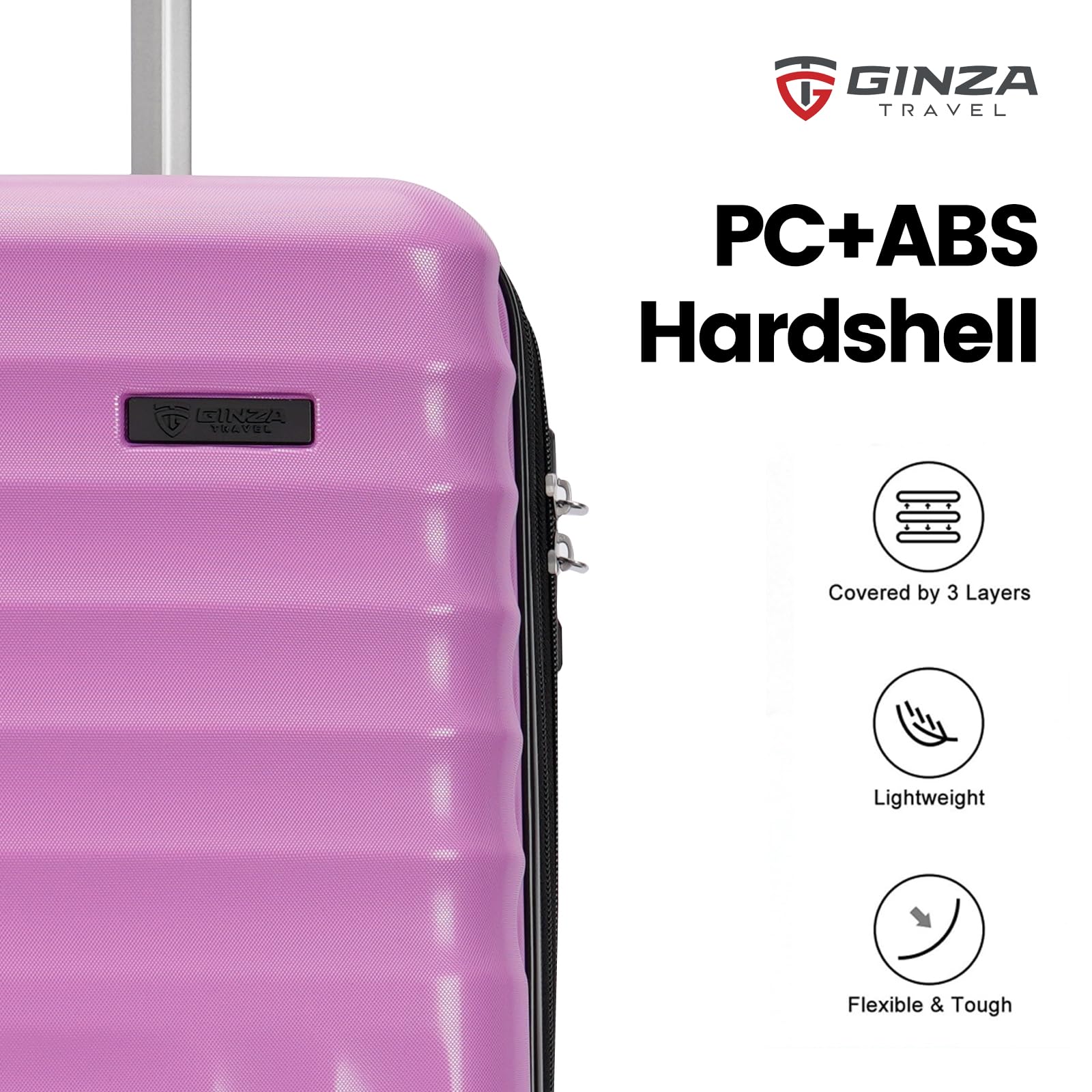 PRIMICIA GinzaTravel 3-Piece Luggage Sets Expandable Suitcases with 4 Wheels PC+ABS Durable Hardside Luggage sets TSA lock (Purple, 3-Piece Set(20"/25"/29"))