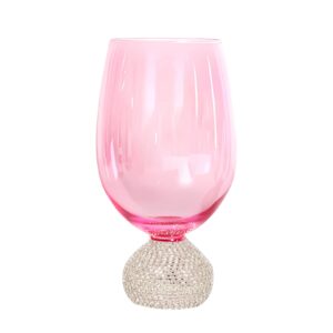 Skoxkoc Unique Red Wine Glass - Stemless Wine Glasses with Crushed Diamond,Hand Made Wine Gifts for Women Wedding Birthday Anniversary 15 fl oz (Pink)