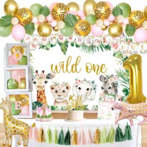 yshmfeux wild one birthday party decorations supplies for girl, 1st birthday girl decorations, jungle safari animal 1st birthday party supplies, first birthday decorations for girls