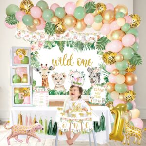 YSHMFEUX Wild one Birthday Party Decorations Supplies for Girl, 1st Birthday Girl Decorations, Jungle Safari Animal 1st Birthday Party Supplies, First Birthday Decorations for Girls