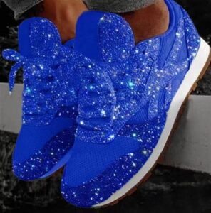 glitter tennis sneakers for women's fashion slip on lace up sport shoes ladies comfy crystal bling sparkly breathable lightweight walking dress shoes orthotic flat heel sneakers (color : dark blue,