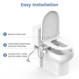 Aresmata Ultra-Slim Bidet Attachment for Toilet - Effortless Non-Electric Self-Cleaning Dual Retractable Nozzles Bidets Toilet Seat, Adjustable Water Pressure Fresh Water Sprayer Baday