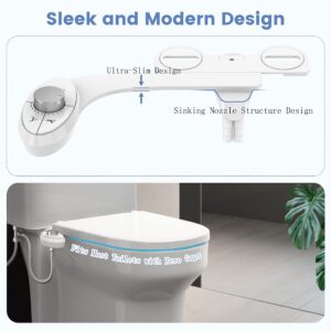 Aresmata Ultra-Slim Bidet Attachment for Toilet - Effortless Non-Electric Self-Cleaning Dual Retractable Nozzles Bidets Toilet Seat, Adjustable Water Pressure Fresh Water Sprayer Baday