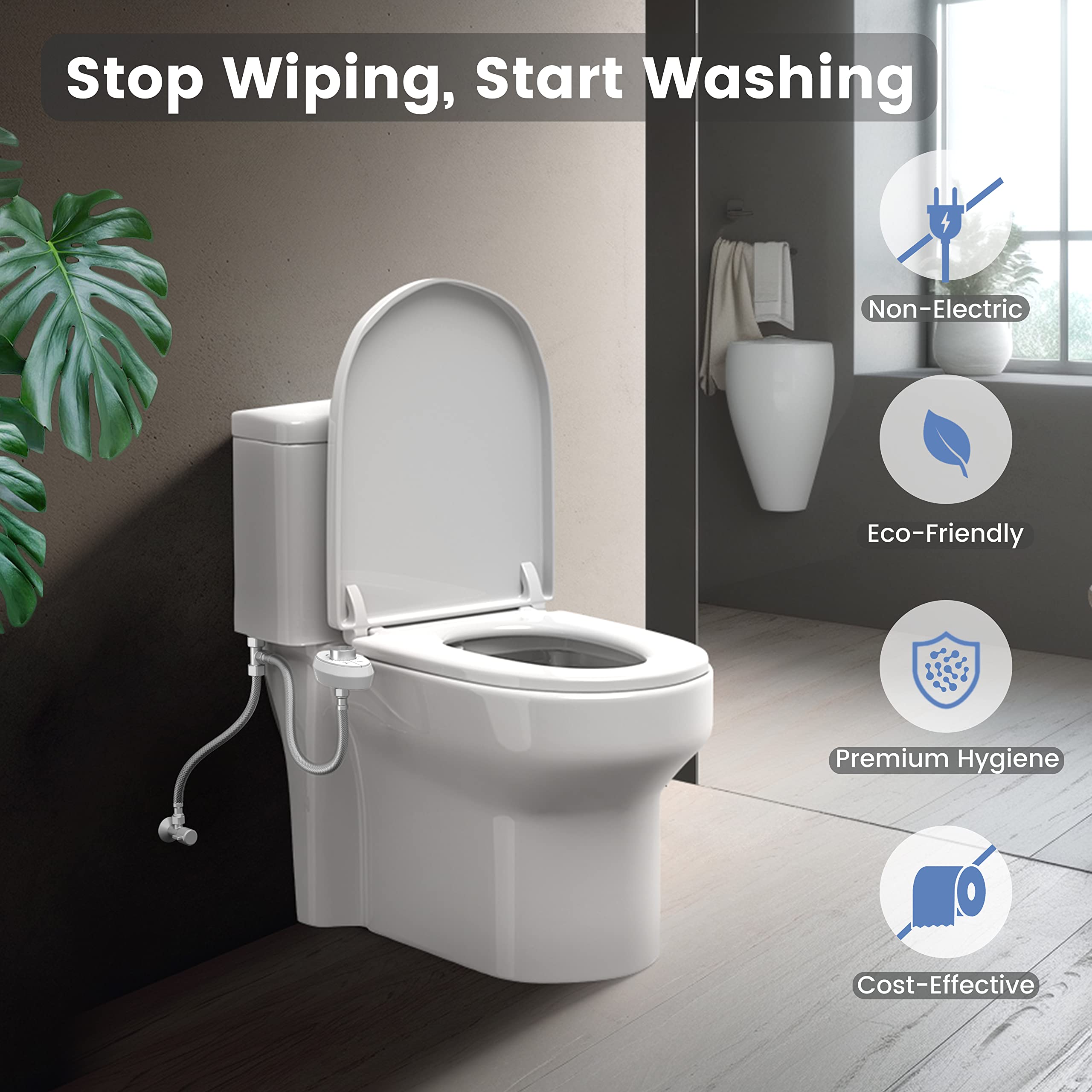 Aresmata Ultra-Slim Bidet Attachment for Toilet - Effortless Non-Electric Self-Cleaning Dual Retractable Nozzles Bidets Toilet Seat, Adjustable Water Pressure Fresh Water Sprayer Baday