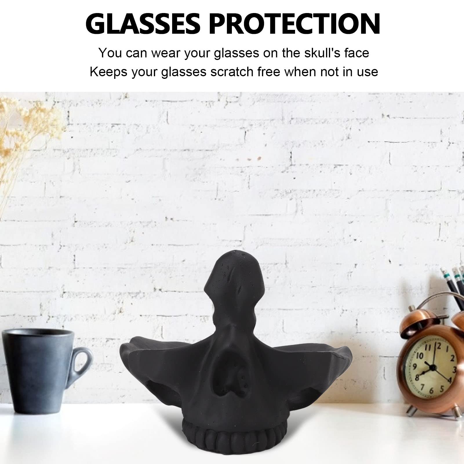 Statue Glasses Holder, Skull Glasses Stand Resin Scratch Resistant with Storage Tray for Home