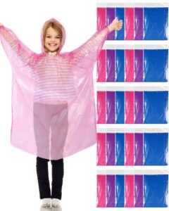 30 pcs kids rain ponchos bulk disposable rain ponchos for kids emergency ponchos disposable ponchos pack (pink, purple, blue)