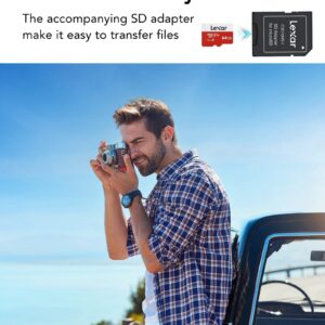 Lexar E-Series 64GB Micro SD Card, microSDXC UHS-I Flash Memory Card with Adapter, 100MB/s, C10, U3, A1, V30, Full HD, 4K UHD, High Speed TF Card