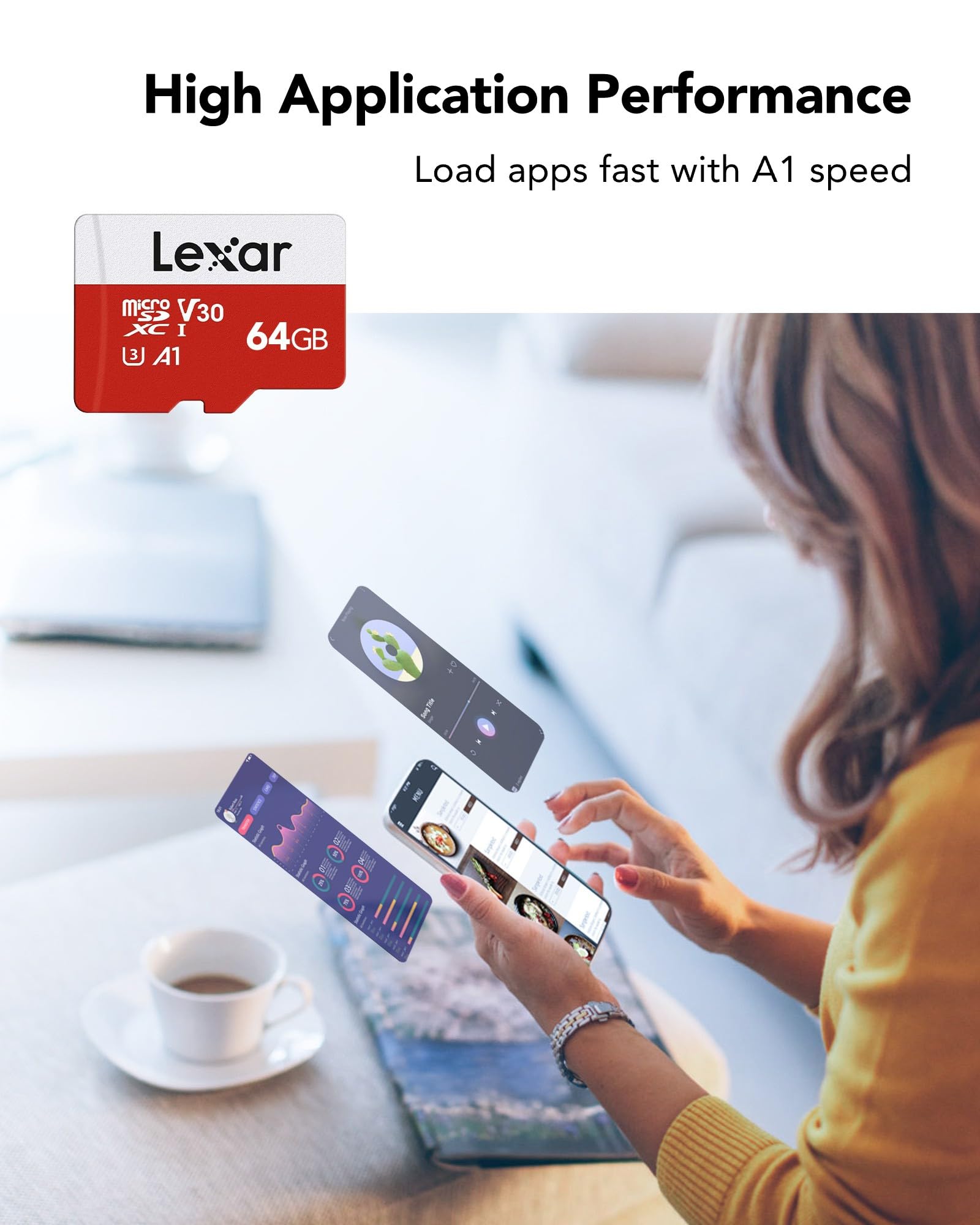 Lexar E-Series 64GB Micro SD Card, microSDXC UHS-I Flash Memory Card with Adapter, 100MB/s, C10, U3, A1, V30, Full HD, 4K UHD, High Speed TF Card