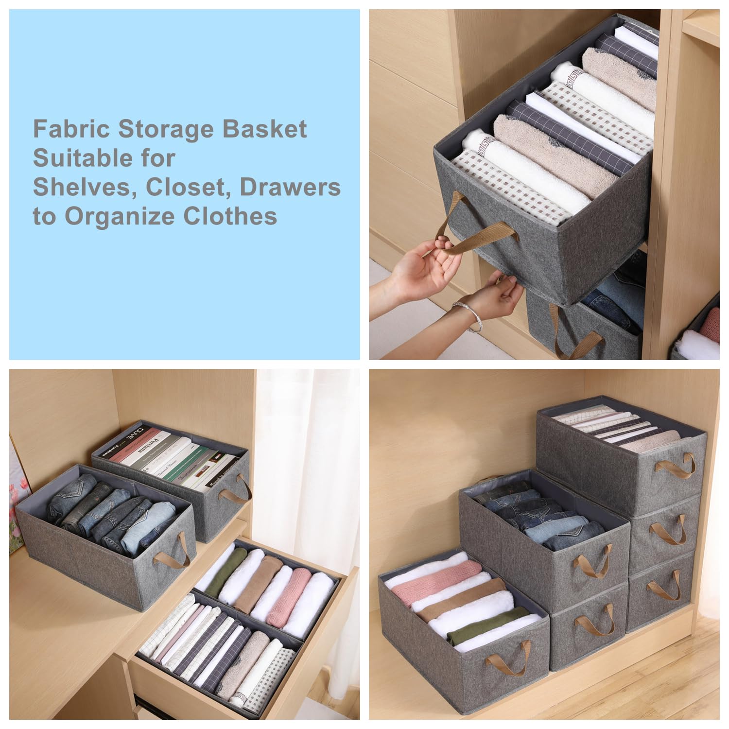 ORALSO Large Storage Baskets for Shelves, 18x11in Clothing Storage Bins with Handles, Foldable Rectangle Baskets, Closet Storage Containers Boxes Shelf