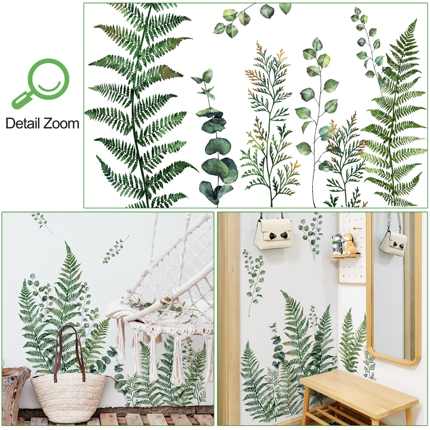 Amaonm Removable Fresh Plants Vine Leaf Wall Sticker DIY Peel and Stick Green Leaves Wall Decals Home Decor for Kids Girls Boys Babys Bedroom Living Room Nursery Classroom Playroom Wall Corner Bathroom Background Decoration