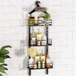 odesign shower caddy organizer over head anti-swing hanging bathroom shelves basket rack rustproof (black, 11.9" x 4.84" x 36.2")