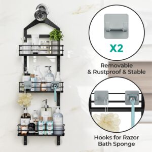 ODesign Shower Caddy Organizer Over Head Anti-Swing Hanging Bathroom Shelves Basket Rack Rustproof (Black, 11.9" x 4.84" x 36.2")