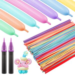 100 pcs latex twisting balloons, 260 n balloons kit for balloon animals with 2 pumps, durable long balloons for birthday party clowns wedding decorations, macaron color