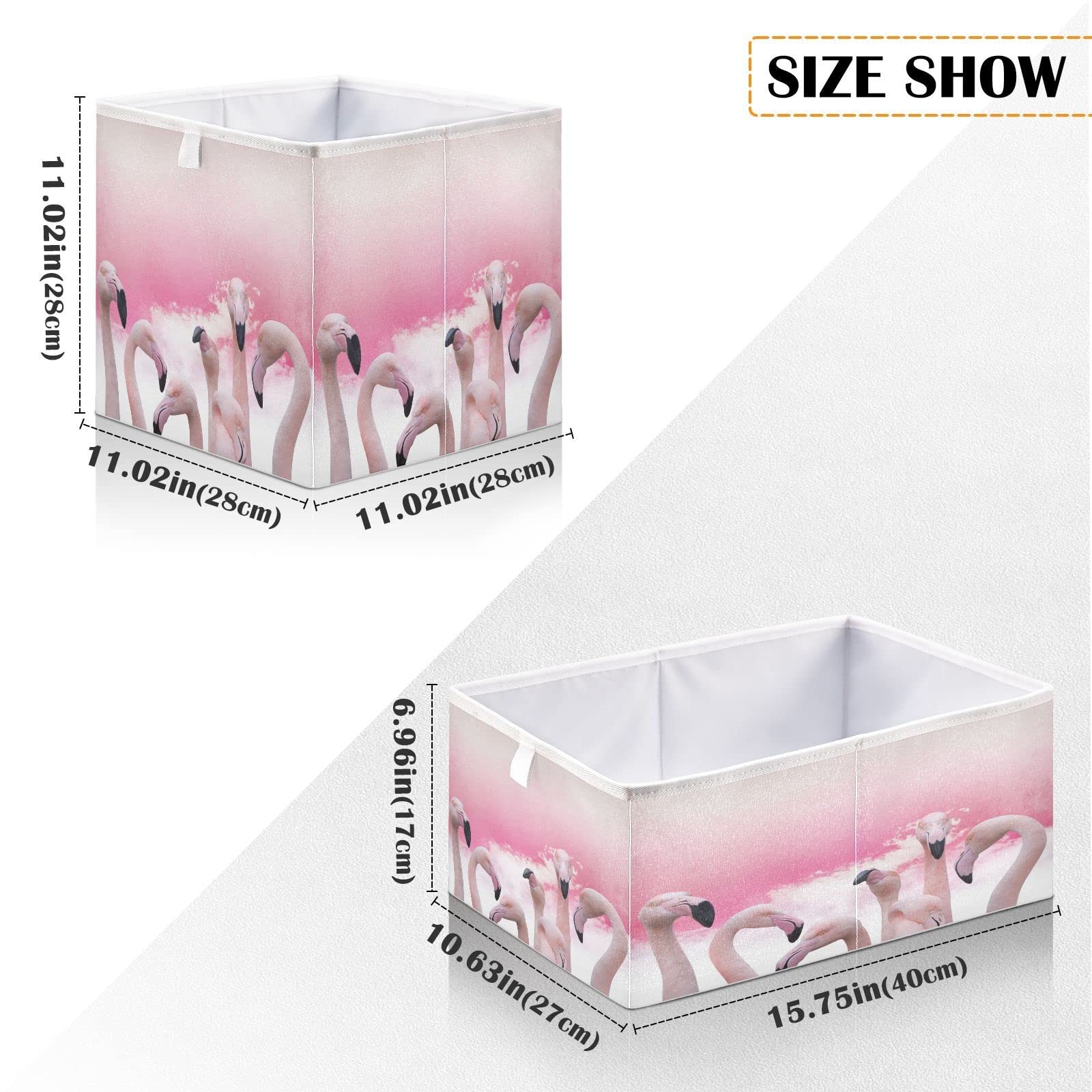 Kigai Flamingo Cube Storage Bins - 11x11x11 in Large Foldable Cubes Organizer Storage Basket for Home Office, Nursery, Shelf, Closet