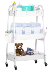 3-tier utility rolling cart utility cart with wheels baby diaper caddy cart metal nursery storage organizer organizer for baby diapers essentials storage cart for living room kitchen office bathroom