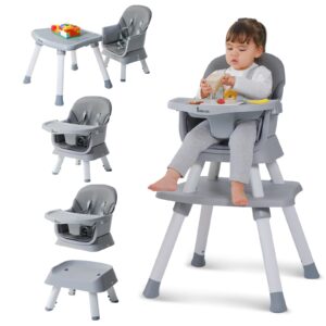 zebrater baby highchair,8 in 1 highchair for babies and toddlers,convertible highchair for baby, kids learning table,building block table,kids stool table chair set with removable tray(grey)…