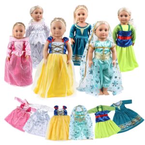 18 inch doll clothes 6pcs dress set includes snow white, jasmine, elsa, aurora,merida and mulan fits 18 inch american doll girl princess clothes