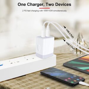 25W Type C Charger Block, USB C Cube Dual Port USB C Wall Adapter C Wall Charger Box Fast Charging Brick for Samsung A15 5G/S24 Ultra/S23/S22FE/S21/A03s/A53, iPhone 15/14/13/12/11/SE/X,Pixel 8 Pro