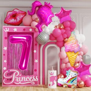 7 PCS Pink Balloon Pink Girl Balloons Hot Pink Balloon for Pink Princess Doll Theme Party Girl Birthday Baby Shower Princess Themed decorations