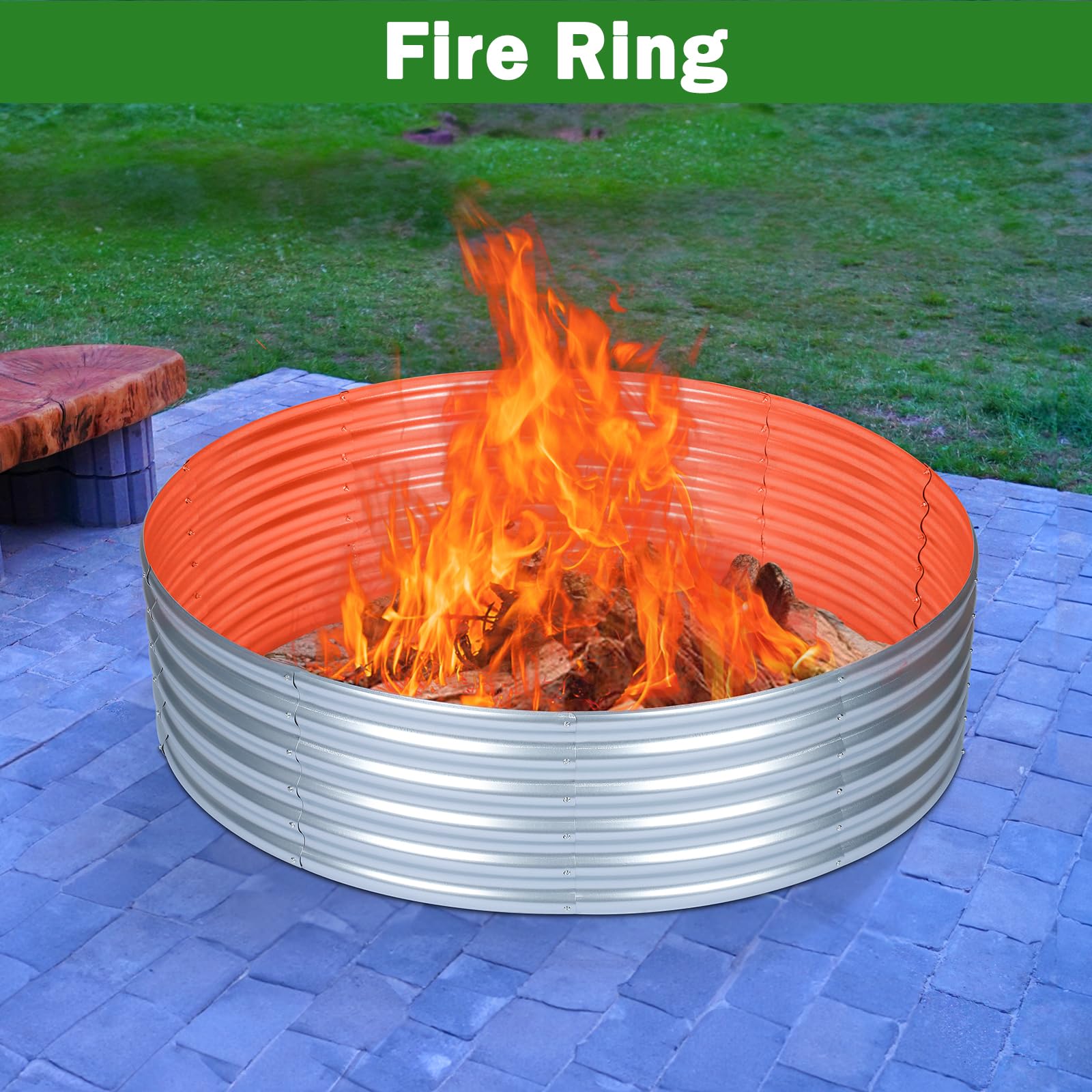 OUSHENG Round Galvanized Raised Garden Beds Outdoor, Steel Fire Pit Ring Flower Planter Metal Above Ground Boxes Kit for Gardening Vegetables Outside, 2×2×1ft