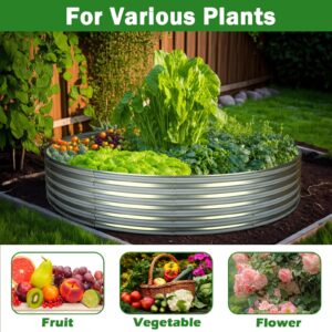 OUSHENG Round Galvanized Raised Garden Beds Outdoor, Steel Fire Pit Ring Flower Planter Metal Above Ground Boxes Kit for Gardening Vegetables Outside, 2×2×1ft