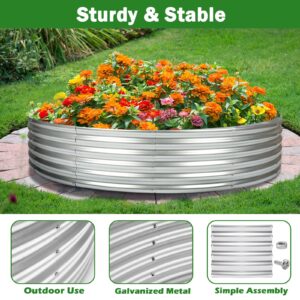 OUSHENG Round Galvanized Raised Garden Beds Outdoor, Steel Fire Pit Ring Flower Planter Metal Above Ground Boxes Kit for Gardening Vegetables Outside, 2×2×1ft