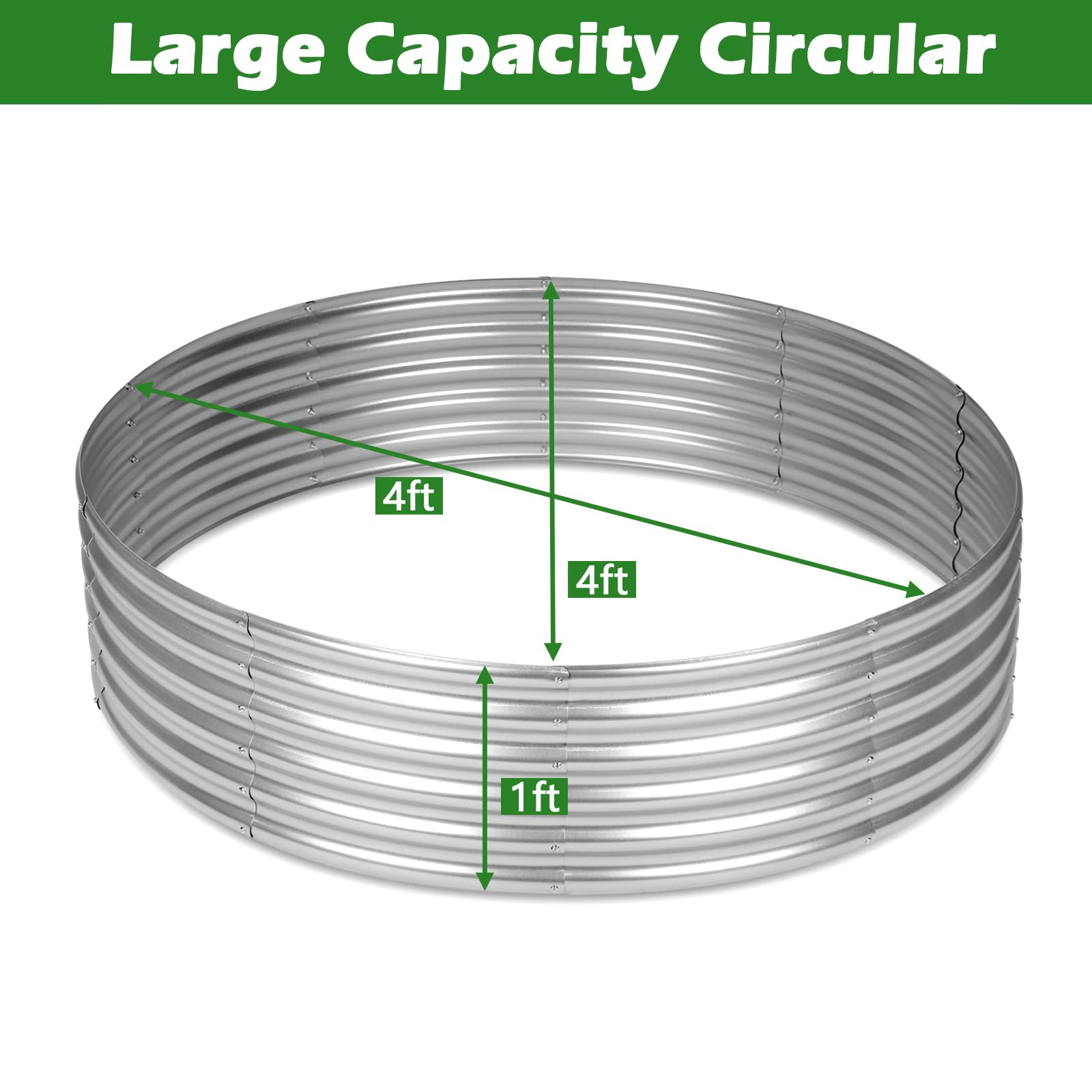 OUSHENG Round Galvanized Raised Garden Beds Outdoor, Steel Fire Pit Ring Flower Planter Metal Above Ground Boxes Kit for Gardening Vegetables Outside, 2×2×1ft