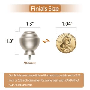 KAMANINA Round Replacement Finials for 3/4 or 5/8 Inch Curtain Rods, Champagne Gold Drapery Rod Finials with M6 Standard Screws, Set of 2