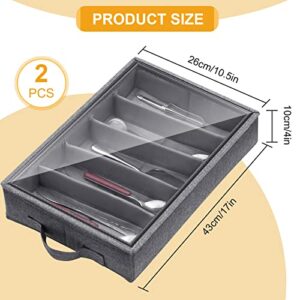 Roshtia 2 Pcs Silverware Storage Box Chest with 5 Adjustable Dividers and Removable Lid Flatware Storage Case Cutlery Storage Holder with Handles Dinnerware Storage Containers for Organizing Cutlery