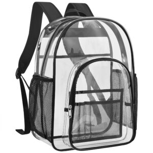 clear backpack heavy duty for school 17inch large clear bookbag for adults kids see through backpack with wider shoulder straps for concert sport work games