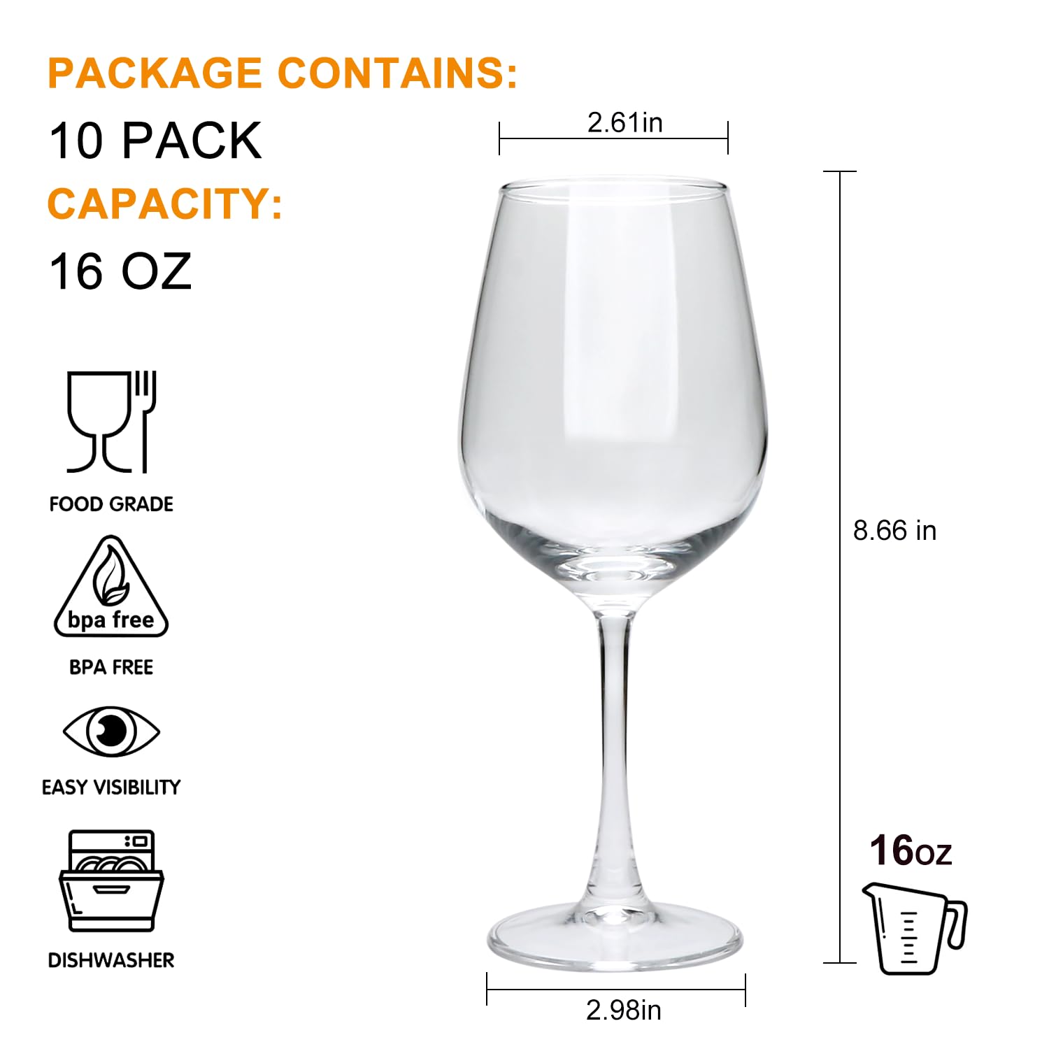 Ufrount Red Wine Glasses Set of 10,Classic Wine Glasses 16oz for Party Restaurant,Clear All-purpose 500ml Wine Glass Stemmed Glassware White Wine Glasses for Gift,Wedding