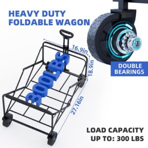 Collapsible Wagon Folding Cart, Foldable Heavy Duty Beach Wagon Cart with Brakes 360°Swivel Big Front Wheels for All Terrain, Utility Grocery Wagon with 400lbs Large Capacity for Garden Fishing