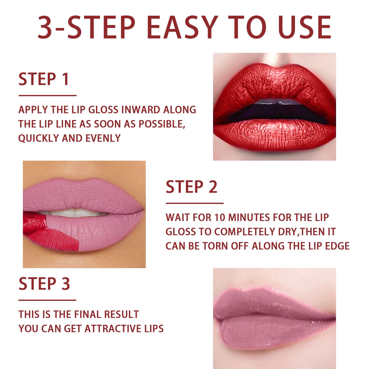 Meilury Lip Stain Set, 5 Colors Lip Stain Peel Off Mask Lip Gloss, Lip Tattoo Lip Tint Stain Matte Lipstick, Long Lasting Waterproof Non-stick Cup Lip Tint Peeling Stain Lipstick For Women (5 Colors)