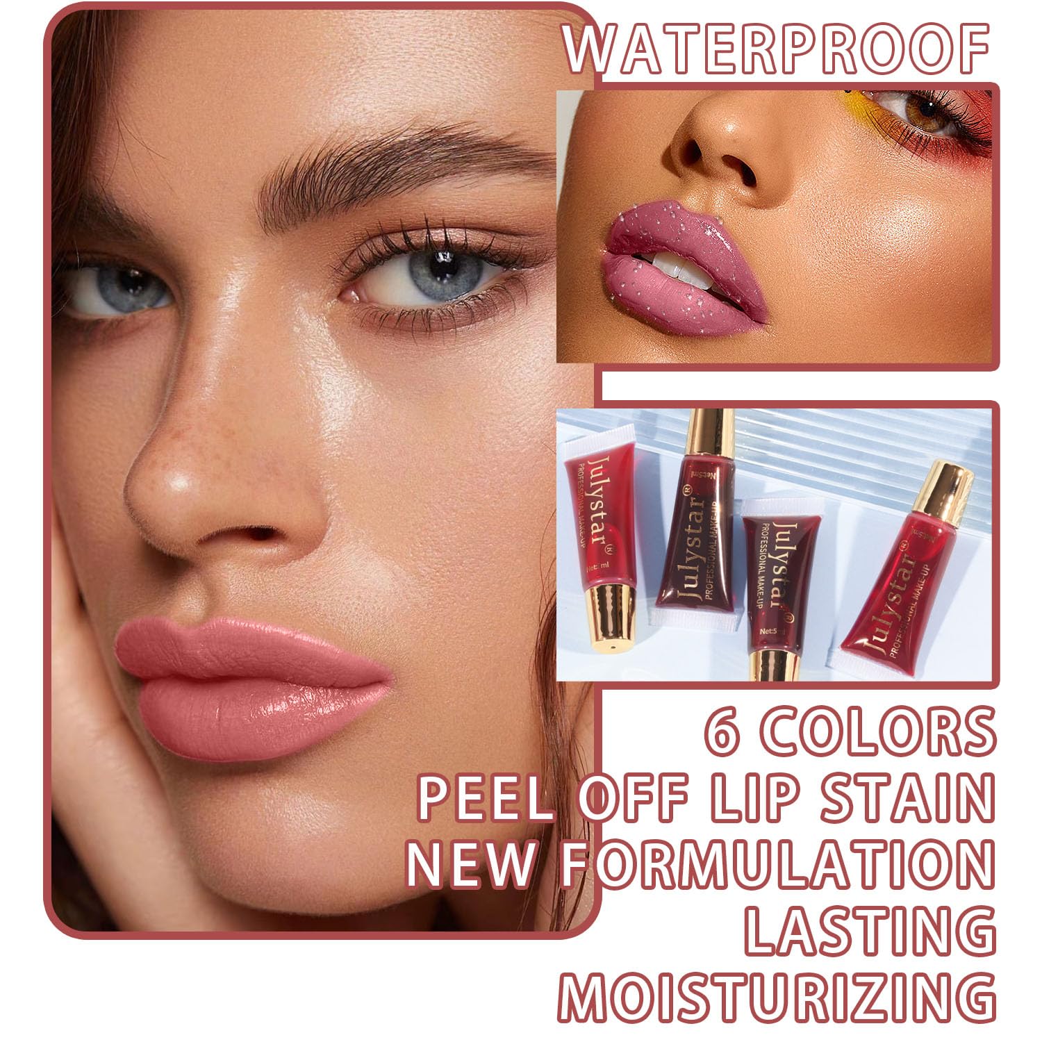 Meilury Lip Stain Set, 5 Colors Lip Stain Peel Off Mask Lip Gloss, Lip Tattoo Lip Tint Stain Matte Lipstick, Long Lasting Waterproof Non-stick Cup Lip Tint Peeling Stain Lipstick For Women (5 Colors)