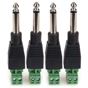 nanyi 1/4" plugs for speaker cables, patch cables, snakes - ts male mono 1/4 inch phono 6.3mm phone plug bulk - 4 pack (4pcs-green welding free)