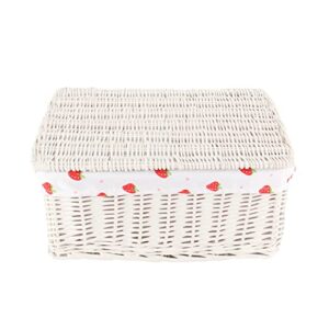 kingwillow rectangular storage basket, wicker storage bin with lid for clothes books sundries (strawberry pattern lining, large)