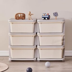 kids toy organizer and storage 6 drawers 3 tier plastic bin for bedroom living room nursery kindergarten cream grey