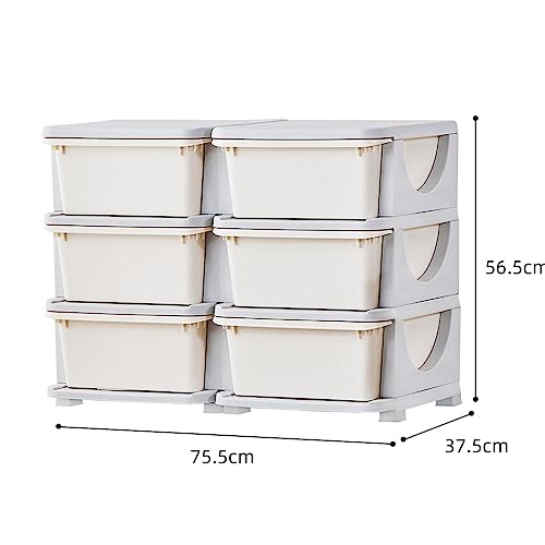 Kids Toy Organizer and Storage 6 Drawers 3 Tier Plastic Bin for Bedroom Living Room Nursery Kindergarten Cream Grey