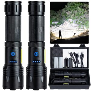 rechargeable led flashlights high lumen,990,000 lumens super bright flashlight,powerful flash light 7 modes with cob work light ipx7 waterproof for outdoor emergency camping hiking