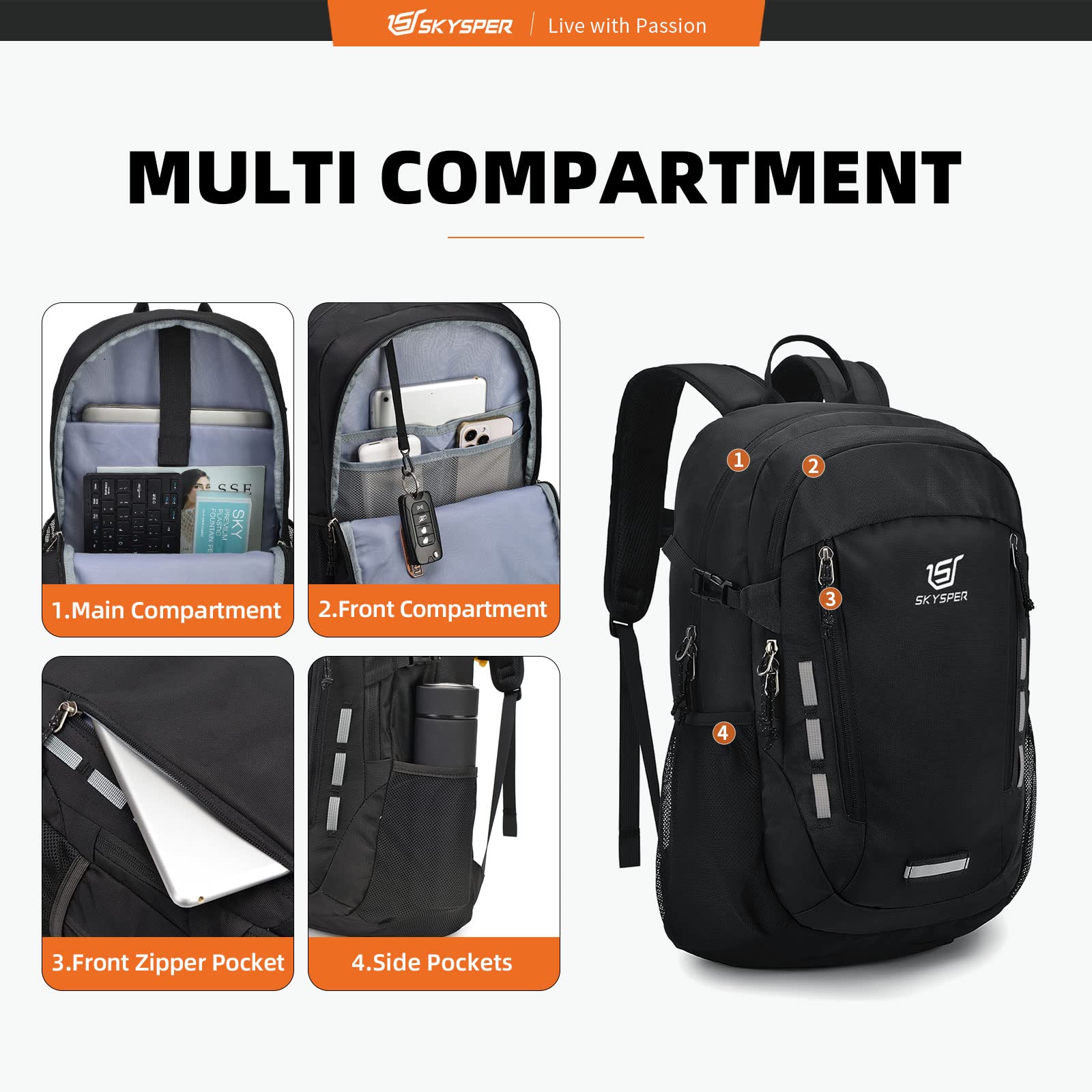 SKYSPER Laptop Backpack 30L Travel Backpack for Women Men Work Business Backpack Bookbag Fits up to 17 Inch Laptop(Grey)