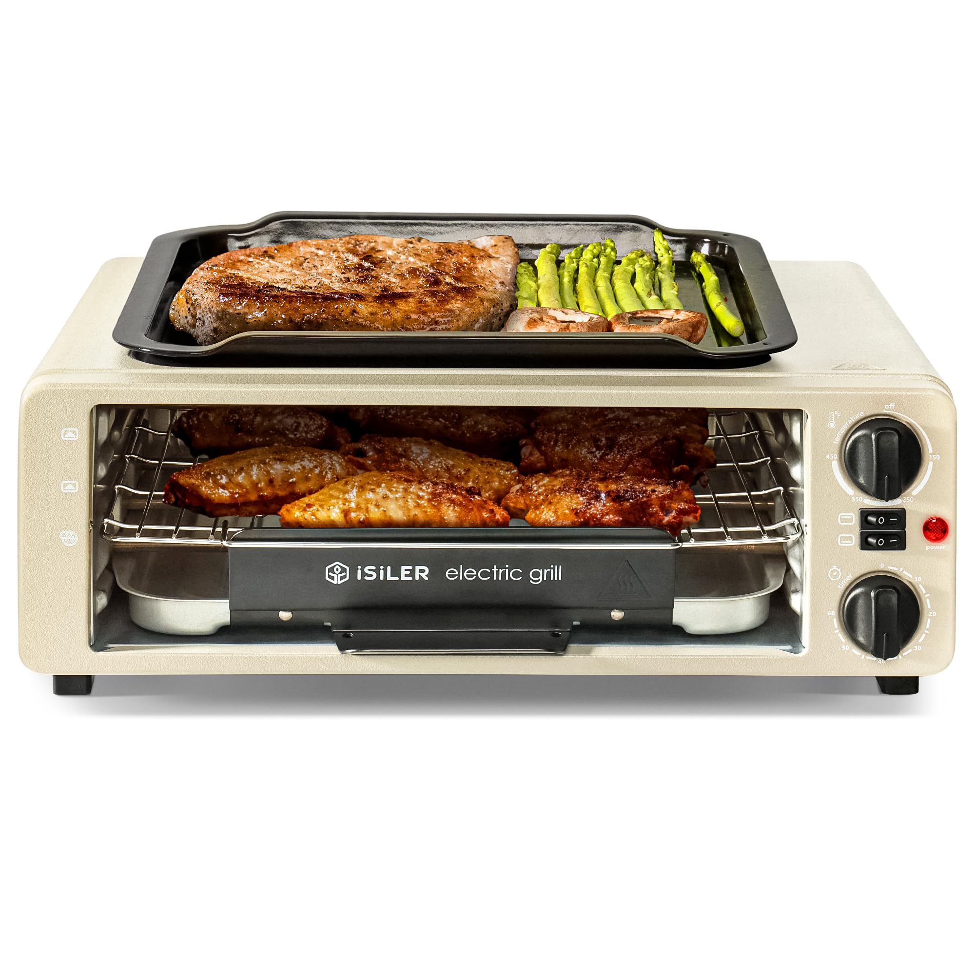 iSiLER Air Fry Countertop Oven, 1200W 8-in-1 Electric Griddle Toaster Oven Combo, Flip Up & Away Capability for Storage Space, Electric Grills Fit 12" Pizza, 4 Slices Toast with Wire Rack Crumb Tray