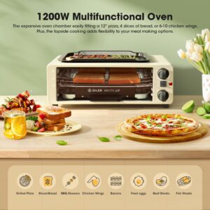 iSiLER Air Fry Countertop Oven, 1200W 8-in-1 Electric Griddle Toaster Oven Combo, Flip Up & Away Capability for Storage Space, Electric Grills Fit 12" Pizza, 4 Slices Toast with Wire Rack Crumb Tray