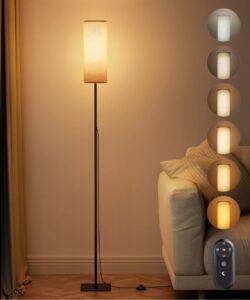 bedee floor lamp for living room - modern standing lamps 6 color temperature 20w with remote control dimmable lighting for living room, bedroom, kids room, office and home decor