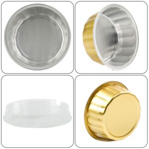 BAKINGPAK Round Mini Aluminum Pans with Lids, 30PCS 8OZ Individual Cupcake Containers Cupcake Liners with Lids Mini Cake Tins Individual Mini Cake Pans With Lids Gifts for Mom Wedding Brithday, Gold