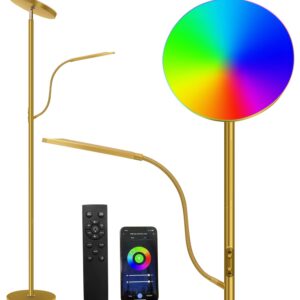 Hyskostar Gold Floor lamp,Top Sky Light and Side Reading Lamp,RGB LED Modern Super Bright Floor Lamps-Tall Standing Pole Light with Remote & Touch Control for Living Room,Bed Room,Office