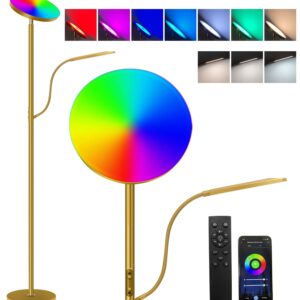 Hyskostar Gold Floor lamp,Top Sky Light and Side Reading Lamp,RGB LED Modern Super Bright Floor Lamps-Tall Standing Pole Light with Remote & Touch Control for Living Room,Bed Room,Office