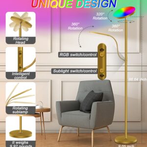 Hyskostar Gold Floor lamp,Top Sky Light and Side Reading Lamp,RGB LED Modern Super Bright Floor Lamps-Tall Standing Pole Light with Remote & Touch Control for Living Room,Bed Room,Office