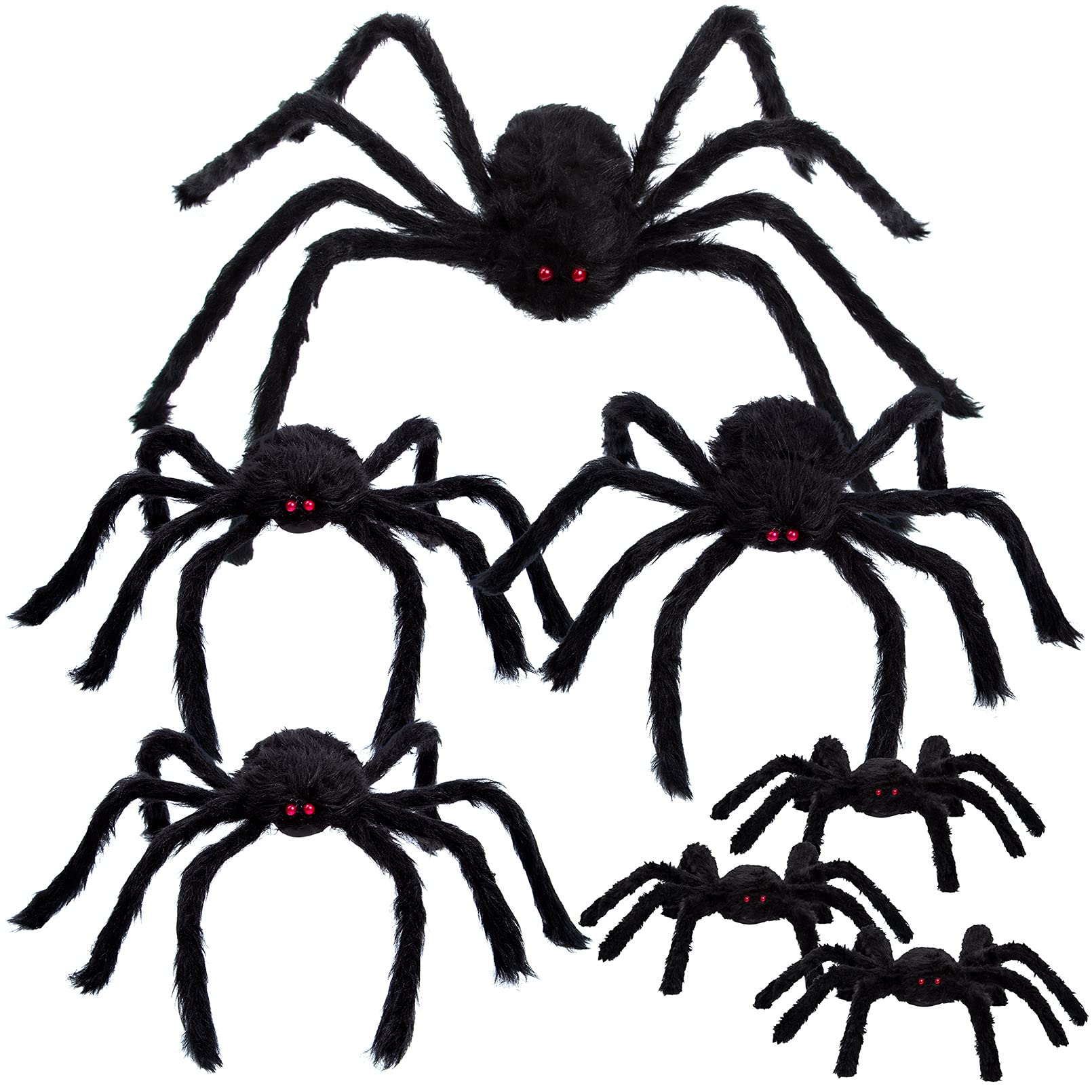 Amandir 7 PCS Giant Spiders Halloween Decorations Outdoor, Realistic Black Fake Spider Props Scary for Yard Indoor Outdoor Home Haunted House Creepy Halloween Party Decor